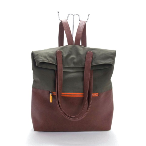 Convertible Vegan Backpack Tote - Olive/Espresso main image 6